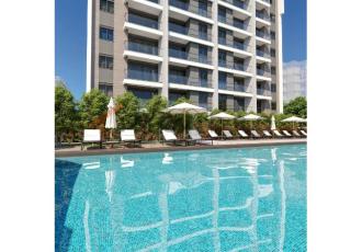 New building real estate (2 rooms, 1 bathroom) with pool and underground parking space in Antalya Aksu